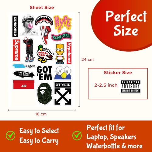 Image of CodersParadise Hypebeast Aesthetic Sticker Pack - Set of 60 Waterproof Vinyl Self-Adhesive Stickers for Laptop, Phone & Water Bottle | Trendy Streetwear-Inspired, Residue-Free Customization Decals