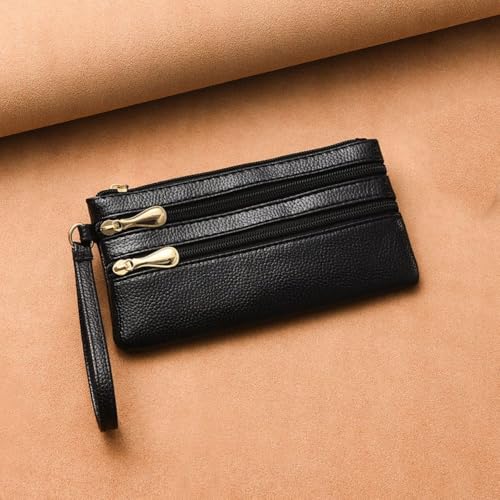 Card Bag Large Capacity Multifunctional PU Key Bags Zipper Long Wallet Women Men(Black)