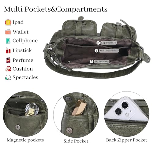 Image of Angel Kiss Hobo Purses for Women Crossbody Shoulder Bag Ladies Multi Pocket Handbags with Adjustable Shoulder Strap | Soft Vegan Leather