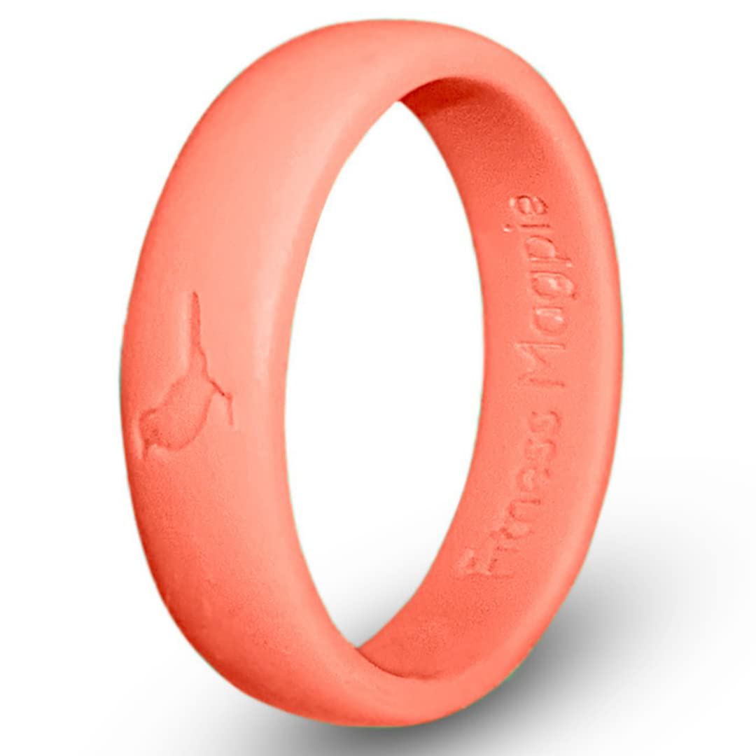 Fitness MagpieComfortable Womens Silicone Ring, Modern Wedding Rings for Women, Hypoallergenic, Breathable, Non-Toxic, Flexible & Safe for Your Fingers, Outdoor Activities, Sports, Extreme Adventures. Coral.