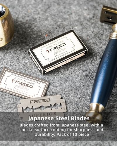FREED-4-piece-Set-for-Men-Double-Edge-Safety-Razor-with-alloy-handle-include-10-count-Japanese-6cr13-Stainless-Steel-blade-Its-the-best-gift-for-men-fathersor-birthdays-Blue