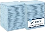 S&T INC. 50 Pack Microfiber Cleaning Cloth, Bulk Towels for Home, Reusable Microfiber Towels for Cars, Cleaning Rags, Light Blue, 11.5 Inches x 11.5 Inches, 50 Count