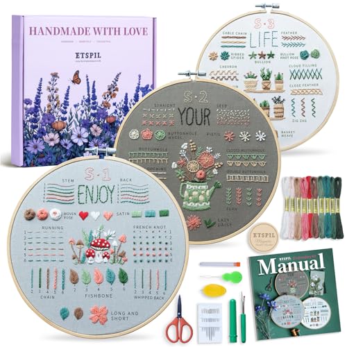 ETSPIL Embroidery Kit for Adult Beginners (3-Pack)