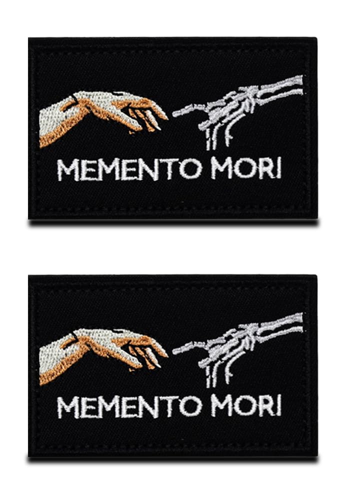 2 Pack Memento Mori Handshake Patch, Morale Veteran Soliders Peace Embroidered Hook and Loop Tactical Militray Patch for Backpacks,Jackets,Clothes,Bags,Vest, Caps,Helmet,Dog Harness