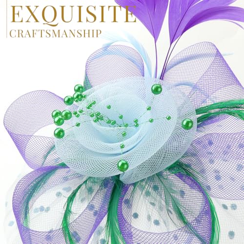 Image of DRESHOW Fascinators Hat Flower Mesh Ribbons Feathers on a Headband and a Clip Tea Party Headwear for Girls and Women