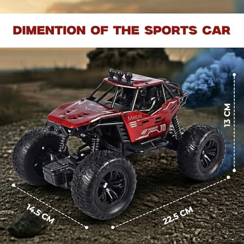 Image of RC Rock Crawler Car 2WD | Off-Road Remote Control Monster | Smoke Effect | Auto Mode | Alloy Body | Rechargeable Battery| Durable Suspension | Standard Size for Kids 6+ & Adults | Red