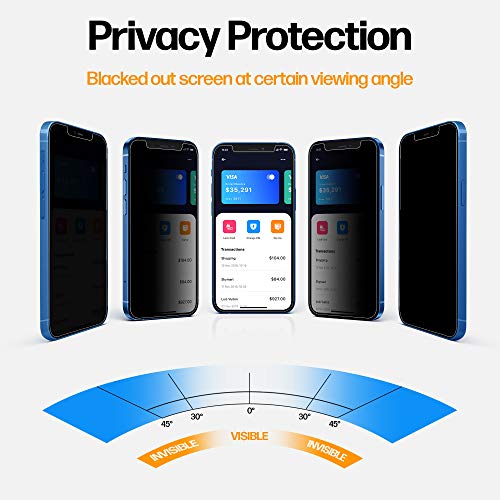 Image of Power Theory Designed for iPhone 12 /iPhone 12 Pro Privacy Screen Protector Tempered Glass Anti Spy protection [9H Hardness], Easy Install Kit, 99% HD Bubble Free Case Friendly, Anti-Scratch, 2 Pack