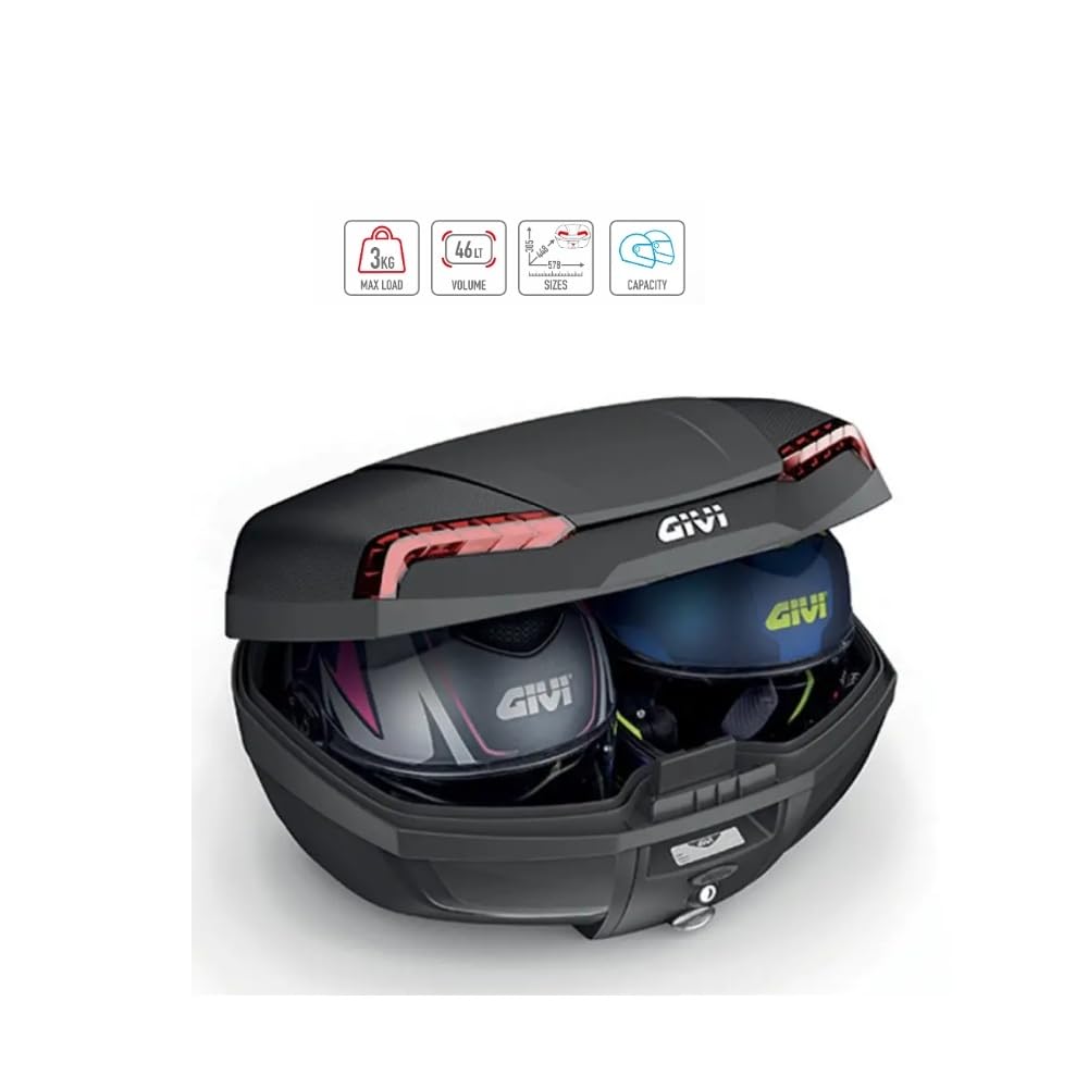 COMPATIBILE CON YAMAHA T-MAX 560 BAULETTO PER MOTO SCOOTER VALIGIA E46 RIVIERA TOP CASE MONOLOCK 46LT BAULE CON PIASTRA E KIT UNIVERSALE PER PORTAPACCHI POSTERIORE