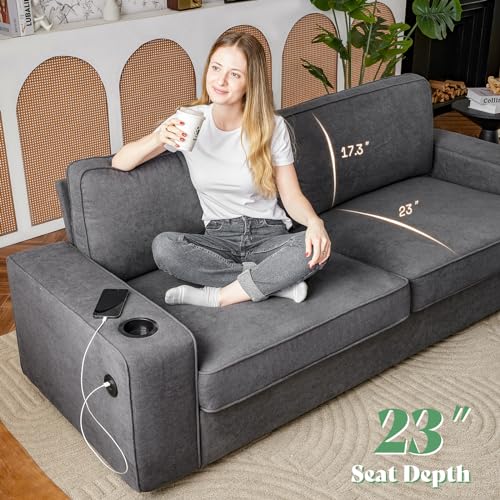 image for AMERLIFE 89 inch Couch, 3-Seater Sofa Couch- Deep Seat Sofa with 2 USB