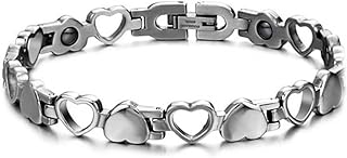 Bijoux Bracelet Homme Coeur Magnétique Acier Inoxydable Fantaisie Couleur Argent Longueur 21.5cm avec Sac Cadeau