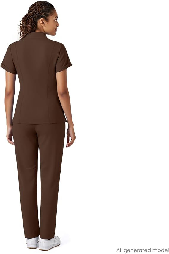 Scrubs for Women Set, V-Neck Top & Stretch Tapered Pants, 9 Pockets