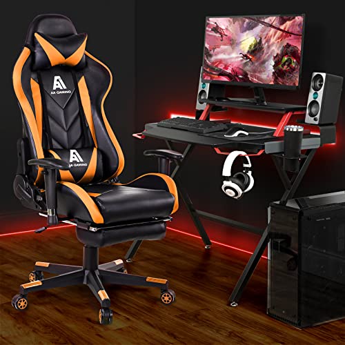 Image of AA Products Gaming Chair High Back Ergonomic Computer Racing Chair Adjustable Office Chair with Footrest, Lumbar Support Swivel Chair - Orange