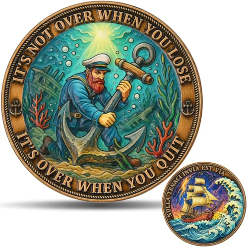 Pièce de défi colorée 3D médaille marine ancre nautique et voilier de motivation
