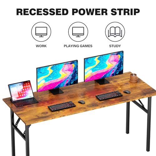 Image of DlandHome 62 Inch Large Folding Computer Desk, Fully Assembled, Retro