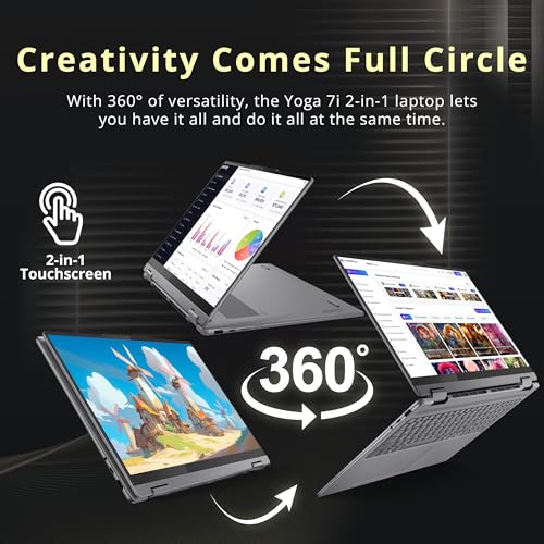 Image of Lenovo Yoga 7i 2-in-1 16 inch 2K Touchscreen Laptop, Intel Ultra 5 226V, 16GB LPDDR5X, 2.5TB(2TB SSD+512GB Docking Station), Intel Arc Graphics, Backlit Keyboard, Fingerprint, Wi-Fi 7, Win 11 Pro, Gray
