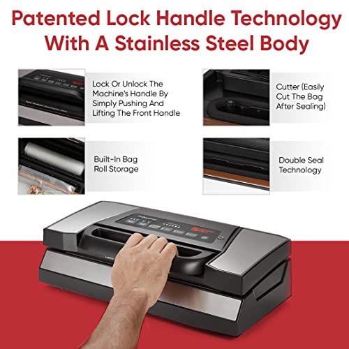 Magic Mill Professional Vacuum Sealer Machine Pro With New Patent Handle Mvs-5181 For Food Bags, Marinate Bowls, And Meal Packing Cannister | Vacuum Sealer With Cutter And Jar Attachment | Manual And Automatic Bag Sealer With 2 Pressure Settings #TOP4