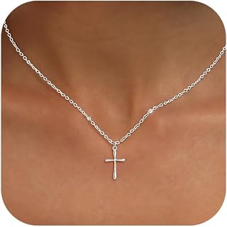 Cross Necklace for Women Dainty 14K Gold Silver Plated Cross Chain Pendant Christian Religious Baptism Faith Charm Trendy Jewelry Gift