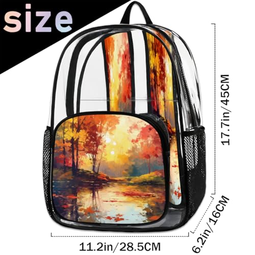 Fall Maple Leaves Clear Backpack for Stadium Events, Autumn Thanksgiving Day Waterproof Clear Bag for Women Men Adult Sport Work Daily Music Festival and Concerts2