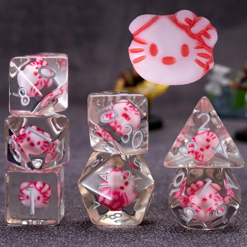 DND Resin Cat Dice Set, Polyhedral D&D Cat Inclusion Dice for Dungeons and Dragons MTG RPG