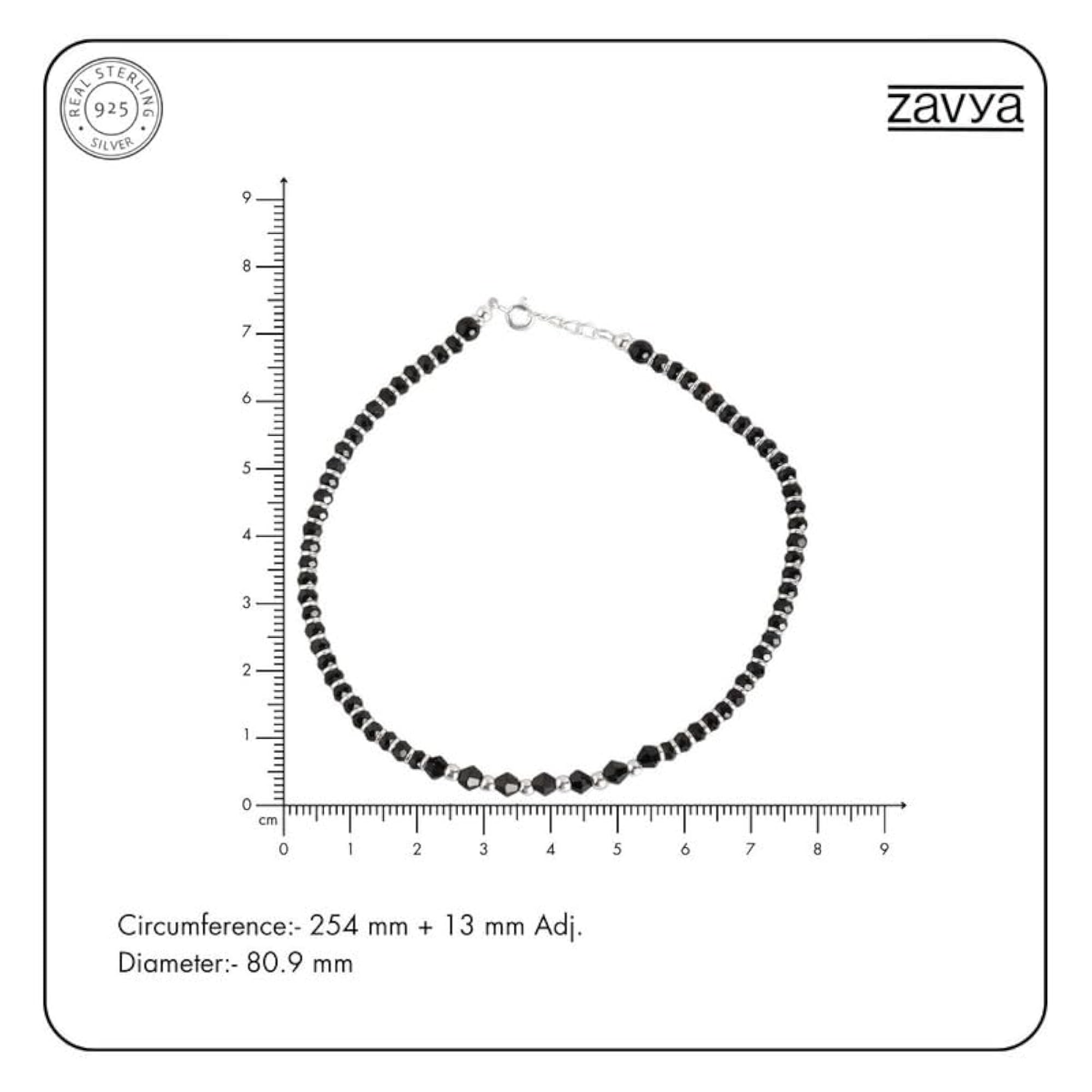 925 Sterling Silver Beaded Anklet with Hallmark