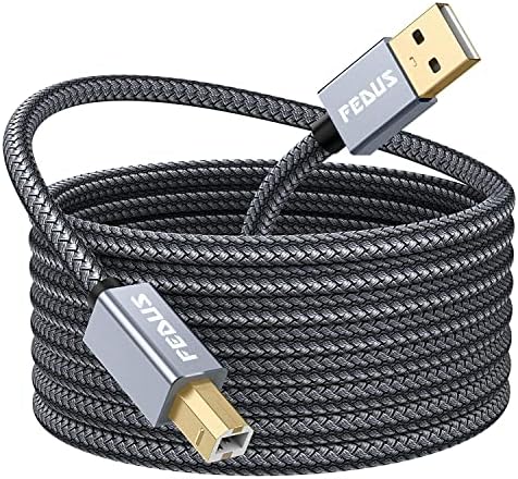 FEDUS 5M USB Printer Cable, Nylon Braided Gold Plated USB A to Male To USB B 2.0 Cable Cord Compatible with Printers, Scanner For Brother Dell, HP, Epson, Canon, Lexmark, Xerox, Samsung, Epson