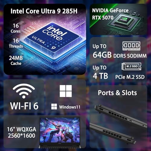 Image of HP OMEN Ultra Slim RTX 5070 Gaming Laptop, 16 inch WQXGA 240Hz, Intel Ultra 9 285H(Beats Intel i9-14900), NVIDIA RTX 5070, 64GB DDR5 RAM, 1TB SSD, Backlit KB, Bundle with PCO Laptop Cooler