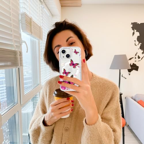 Cioroper Magnetic Phone Case for iPhone 13/14,Red Butterfly Floral Design,Compatible with MagSafe,Military-Grade Drop Tested,Shockproof Protective Slim Cover for iPhone 13/14 6.1 inch Women Girls — view 6