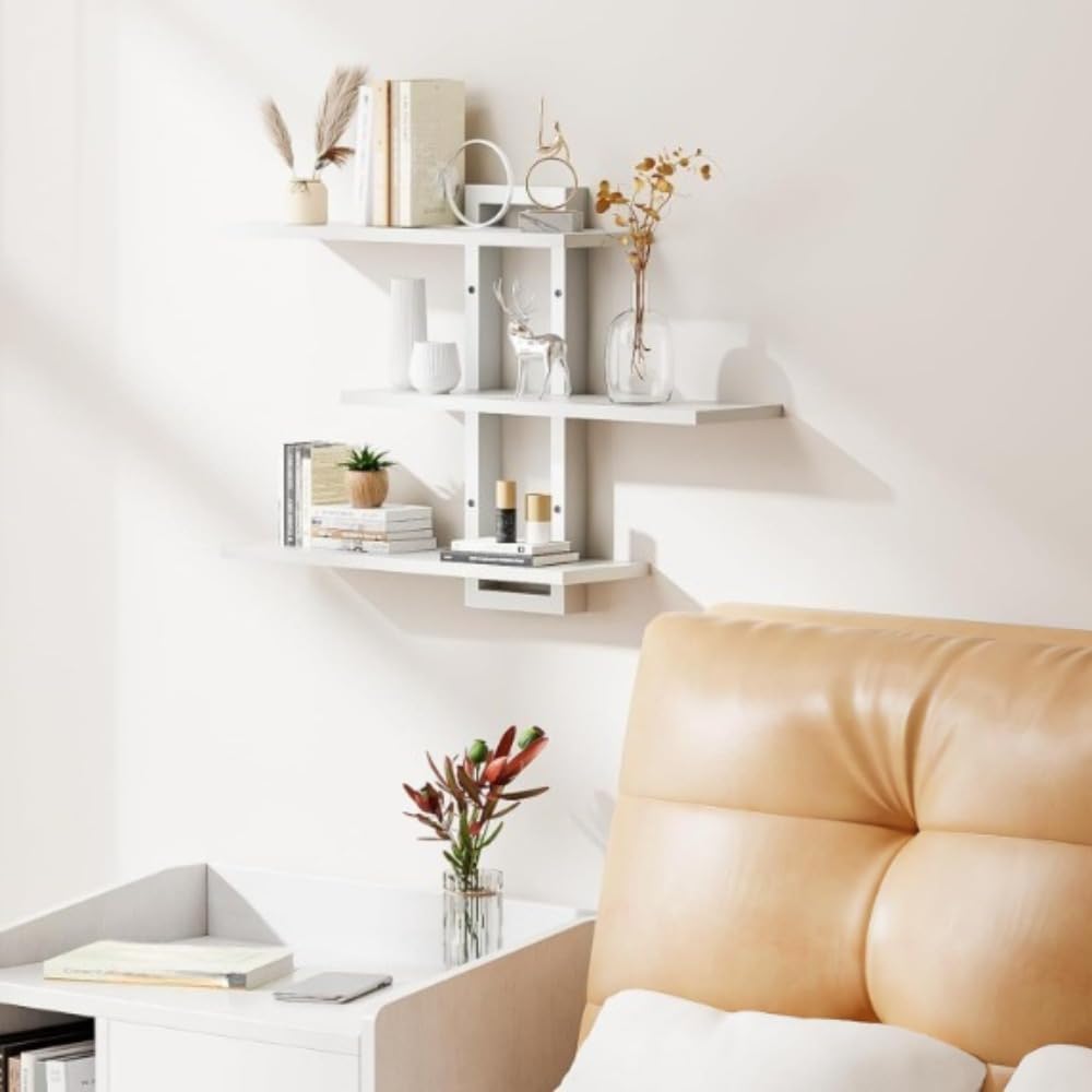 壁掛け棚、木製、家庭用リビングルーム吊り下げ、パンチボード、雑貨収納 (b)