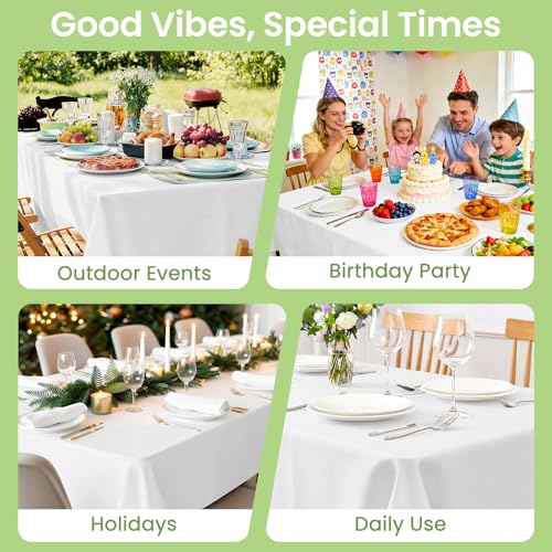 Image of LANLISA 4 Pack White Plastic Table Cloth Disposable, 54 x 108 Inch Rectangle Tablecloth, Party, Picnic, Wedding, Decorative Tablecloths Plastic Cover