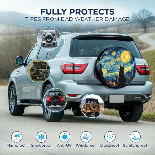 Image of GENANY Starry Night Father's Day PVC Spare Tire Cover for RV Trailer, Waterproof, Size 17 Fits 31-33 Inch