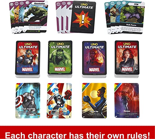 Mattel Games UNO Ultimate Marvel Kartenspiel mit 4 Charakter-Decks, 4 Sammelfolienkarten & Sonderregeln, 2-4 Spieler, 2nd Edition – Bild 6