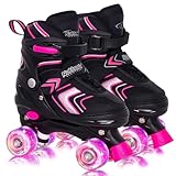 Adjustable Roller Skates for Girls, 4 Size Rollerskates with All Light up Wheels for Big Kids Size...