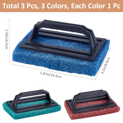 Image of CREATCABIN 3 Pcs Scrubber Pads for Cleaning Handler Scrub Pad Scouring Reusable Heavy Duty Cleaning Sponge Scrub Brush for Grill Bathroom Bathtub Charcoal Gas Grills Cast Iron Cookware 3.5x8.57 Inch