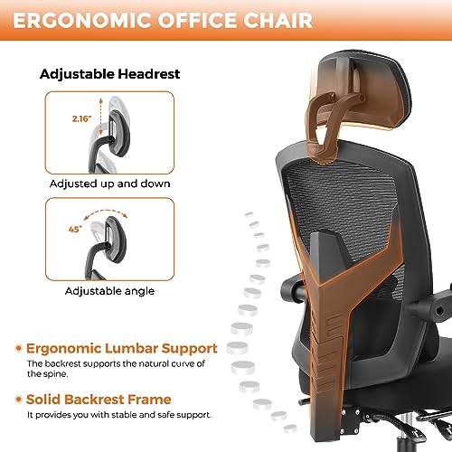 Image of Sweetcrispy Office Computer Desk Chair Set of 2, Ergonomic High-Back Mesh Rolling Work Swivel Chairs with Wheels, Comfortable Lumbar Support, Comfy Arms for Home, Bedroom, Study, Student, Black
