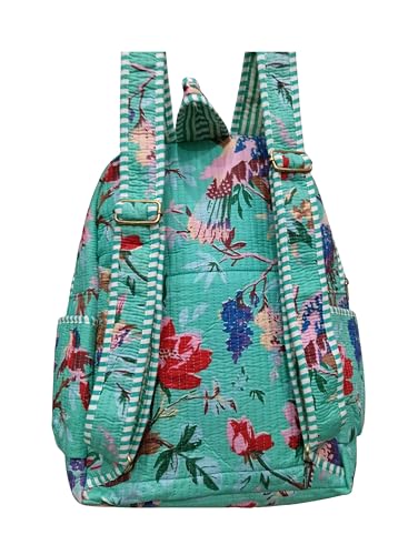 Image of Doraya Cotton Quilted Unisex Backpack Hand Block Floral Printed Design Stylish Eco-Friendly Bag for School, Travel, and Everyday Adventures
