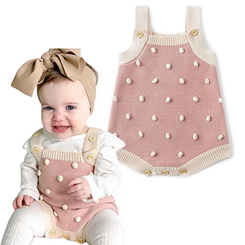 Image of Simplee kids Baby Girl Kint Romper Fall Sleeveless Pompoms Rompers Newborn Little Girl Overall Jumpsuit Outfits
