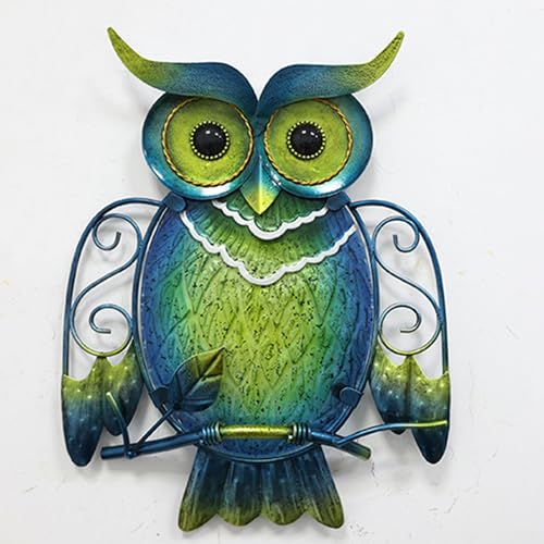 Liffy Cute Metal Owl Wall Decor - Unique Outdoor Wall Art Decoration - Glass Hanging Wall Owl Decor Brighten Up Patio, Porch or Door, Garden Decoration, Birthday Gift Ideas