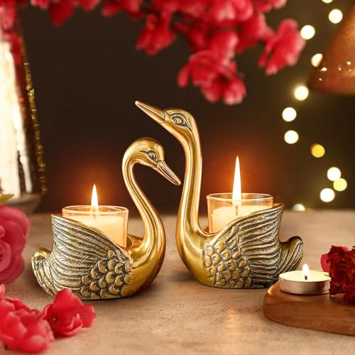 Image of TIED RIBBONS Pack of 2 Swans Tea Light Candle Holder (Aluminium) | Decorative Candle Stand for Home Decor, Living Room & Gifting | Decoration Item for Home, Gifts for Friends and Family