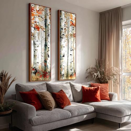 Tableau mural bouleau œuvre d'art longue et étroite de 70 x 210 cm