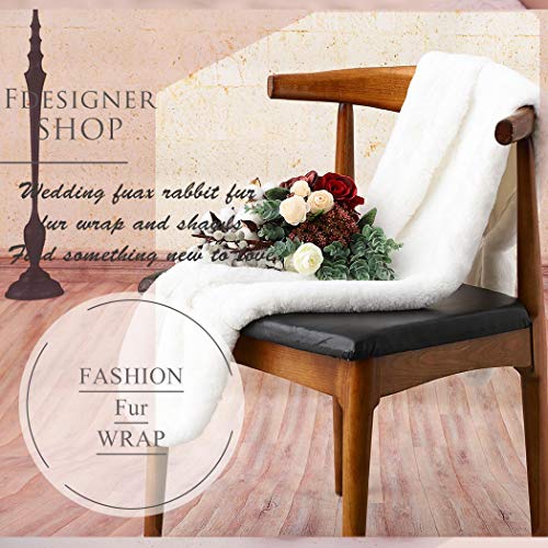 Women's Long 1920 Faux Fur Shawl Bridal Wedding Fur Wraps and Shawls Faux Mink Shawl (White, Faux Fur Rabbit)2