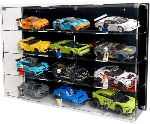 Brickcessories Wall-Mount Display Case Compatible with 12 LEGO Speed Champions Cars – Compact Multi-Tier Racing Showcase – Sets Not Included