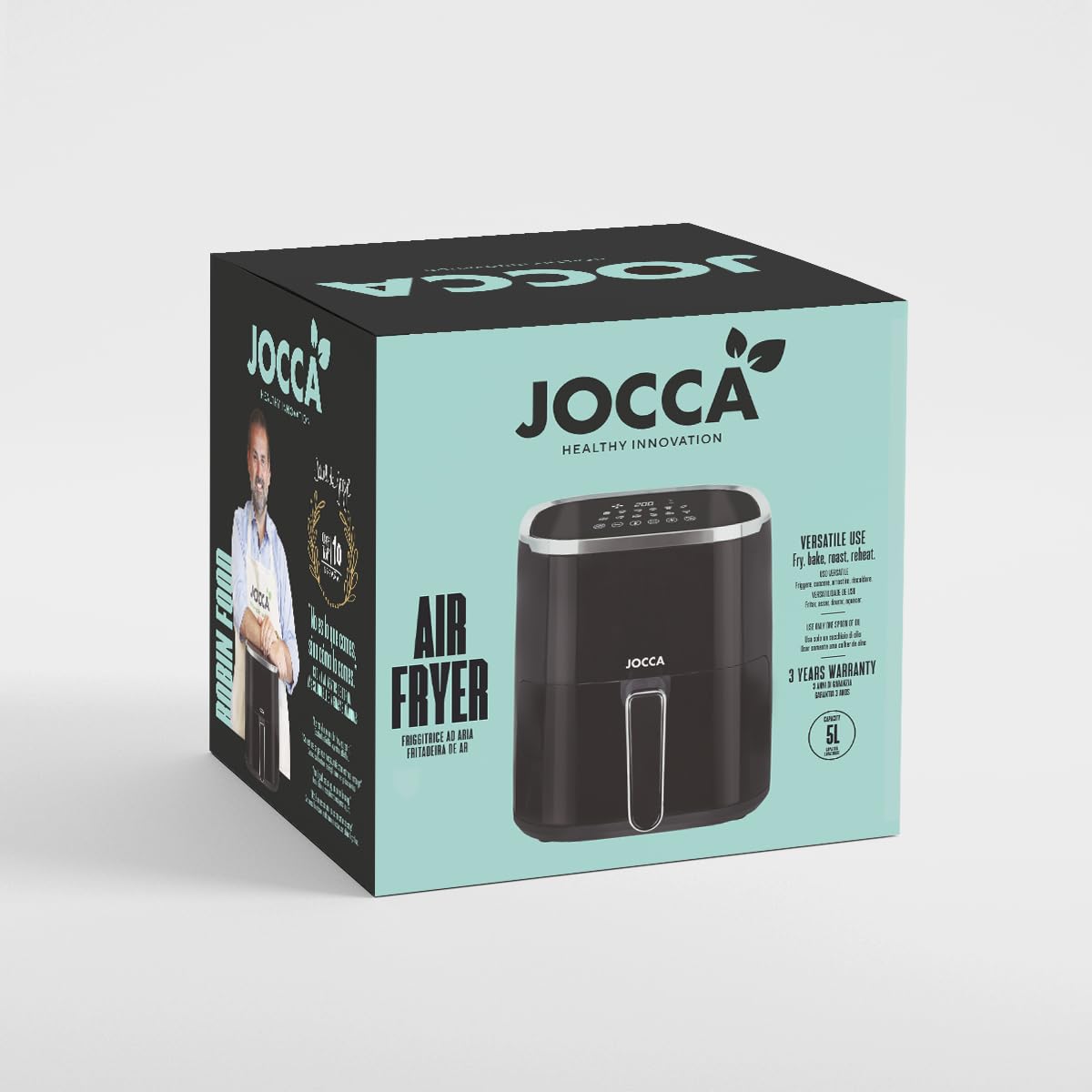 Jocca - Frytownica na gorące powietrze 5L | Frytkownica bezolejowa z oknem | Air Fryer | 1450 W moc | ochrona przed przegrzaniem | ekran dotykowy LED | programy domyślne | czarny
