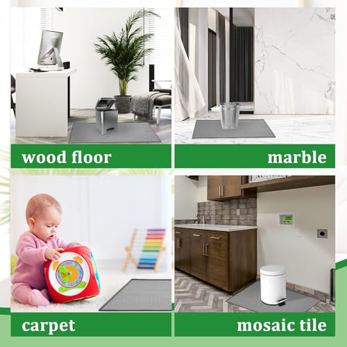 Image of Tinideya Waterproof Trash Can Mat with Raised Edge Non Slip Under Garbage Mat Trash Can Pads Protective Silicone Rubber Tray for Kitchen to Avoid Spills Floor Scratches(Gray,15.8 inch X 23.6 inch)