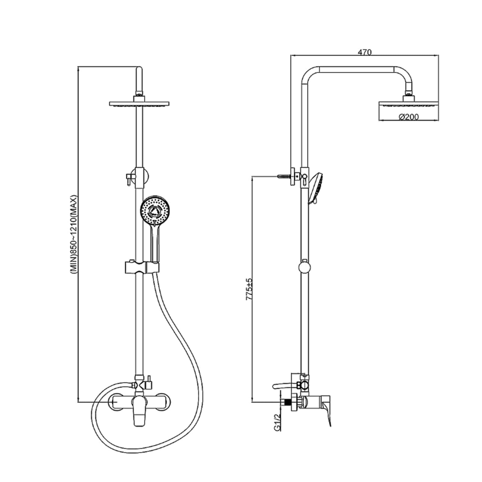 KOMIRO Colonne de Douche avec Mitigeur Mécanique, Ensemble de Douche Réglable en Hauteur, Mitigeur Douche Set, Chromé, Rond