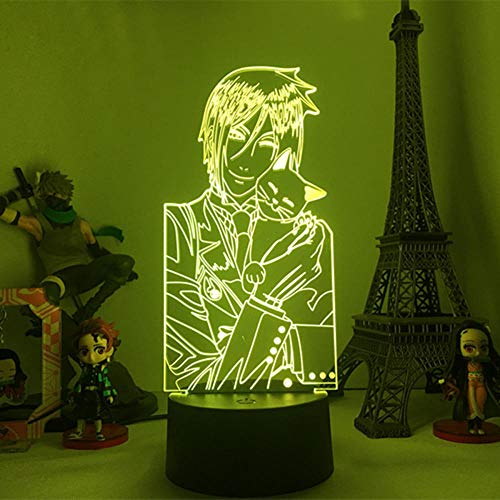 3D Noche Luz Colorida Lámpara de ilusión LED Black Butler Carácter Noche Luz de Dormitorio Decoración Atmósfera Luz Niños Regalo de Cumpleaños-16 color con control remoto Cover