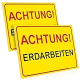 PRINTIMA 2x Schild Achtung! Erdarbeiten 32x21 cm – gut sichtbare PVC Warnschilder für Baustelle & Tiefbau inkl. Montagematerial