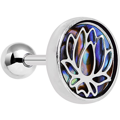 Body Candy Stainless Steel Abalone Shell Lotus Tragus Cartilage Earring 16 Gauge 1/4"