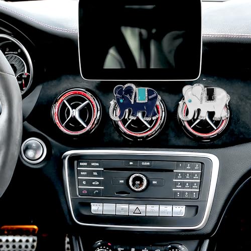 Image of Cute Elephant Car Vent Clip, Bling Rhinestone Interior Decor Accessories, Air Freshener Clips for Cars, Cute Animal Clips for Women Men (2Pcs, Blue + White)