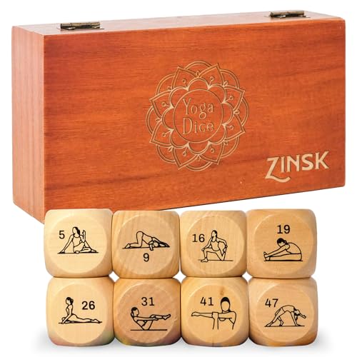 Zinsk 8-pc Wood Yoga Dice Set - Creative Yoga Accessories and Fun Yoga Gifts for Women - Wooden Workout Dice & Fitness Dice to Create Yoga Flows in Seconds - Yoga Stuff for Yogis and Yoga Instructors