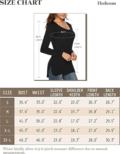 Florboom FBA4335U1BKL Womens Casual Tunic Tops Scoop Neck Split Tshirts Long T Shirt Top thumb #3